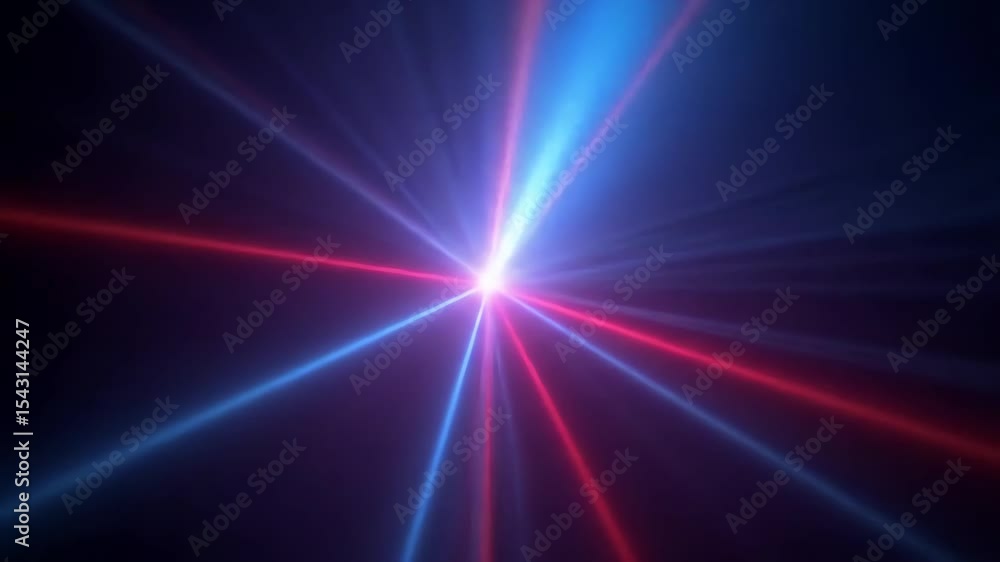 Poster dynamic abstract laser light effect with red and blue rays in dark space