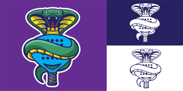 mascot snake with padel racket good for logo, team logo, sport logo, sticker, etc