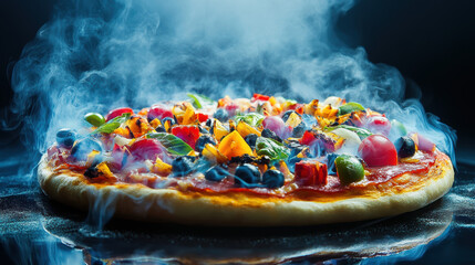 Ultimate visual impact artistic representation of a vibrant pizza culinary studio close-up