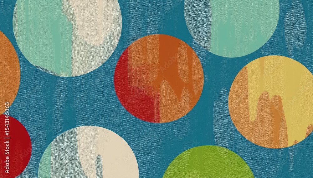 Poster colorful retro circle pattern on textured blue background for playful web design, fabric print, vint