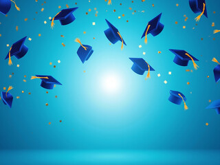 Fototapeta premium Celebrating Graduation Blue Graduation Caps and Confetti