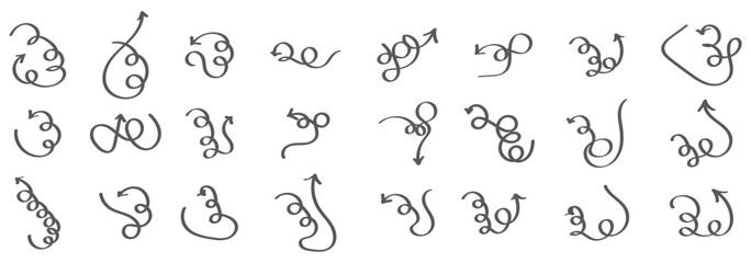 Hand drawn curved arrow set featuring, straight, dotted, and swirled arrows design, arrow vector for creative design, presentations, directional arrow Icons for Infographics, and decorative purposes