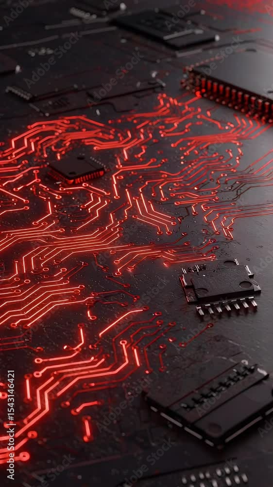 Poster abstract circuit board technology red microchip digital hardware