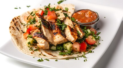 Pita salad with roasted chicken and vegetables served with a delicious sauce