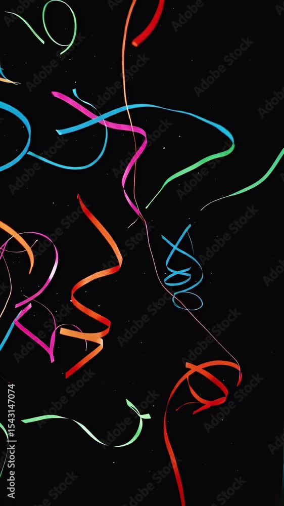 Poster abstract colorful ribbons lines curve design on black background