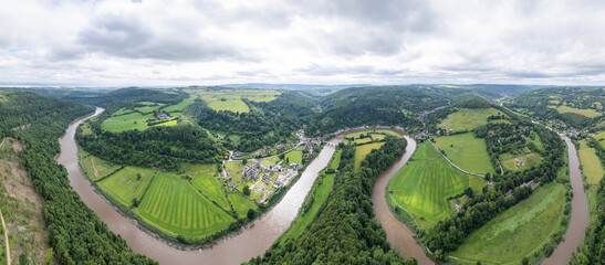 Tintern Abbey and River Wye, Chepstow South Wales. Beautiful aerial view, summer daytime