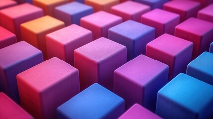 Obraz premium Array of vibrant colorful textured cubes creating a captivating visual design from a high angle perspective