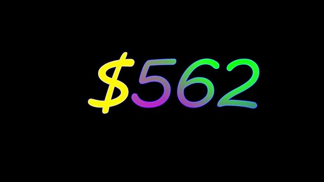  Animated Money Number Counter from 0 to 650 Dollars ,Number, count, dollar counting, business, profit, count Dollars and digits increasing Counting Numbers realistic sign on the brick wall animation
