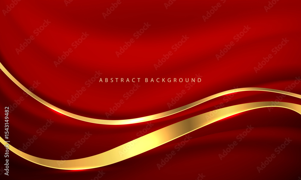 Poster abstract gold ribbon curve overlap on red luxury background vector