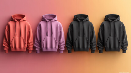 Black hoodie front and back views diagonally placed on soft peach background, with bottom half empty