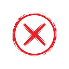 Red cross inside a circular brushstroke, representing rejection, error, and disapproval.