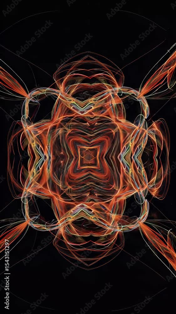 Poster abstract fractal pattern orange lines dark background glow art