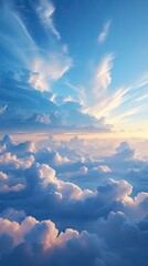 Serene Sky View with Vibrant Clouds and Soft Sunset Light Above the Horizon