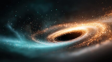 An awe-inspiring image of a black hole surrounded by shimmering cosmic particles, capturing the wonder of space exploration and the mysteries of the universe.