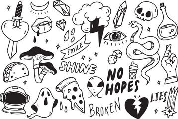 Depression Doodle, Broken Heart, Sad Emotions, Anxiety, No Hope, Mental Health Icons, Vector