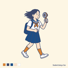 A girl Student Using a Fan