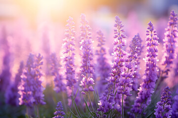 Purple lavender flowers in soft sunlight