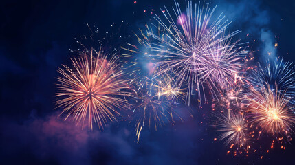 Obraz premium Vibrant fireworks illuminate the night sky, creating a festive atmosphere for celebrations and special events