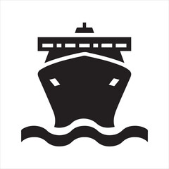 Cruise Ship Icon Silhouette Front View on Water Vector Illustration