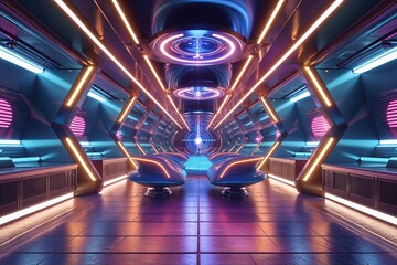 Radiant Spatial Design in Retro Futuristic Dynamic Visuals