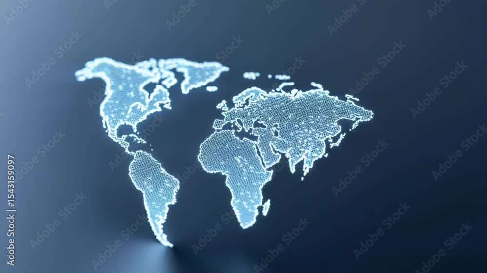 Poster Global Network: A digital representation of the world map glows against a dark backdrop, representing interconnectedness, data flow, and a vision of a global digital age.