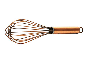 A transparent image effect featuring a detailed, isolated, copper colored wire whisk utensil