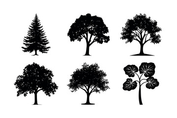 Fototapeta premium Six tree silhouettes collection vector illustration silhouette