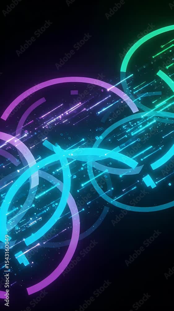 Poster abstract neon circles lines glowing motion graphics background
