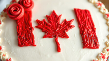 canada flag made of icing on cake, canada day, july 1st, national holiday, country symbol, red maple leaf, treat