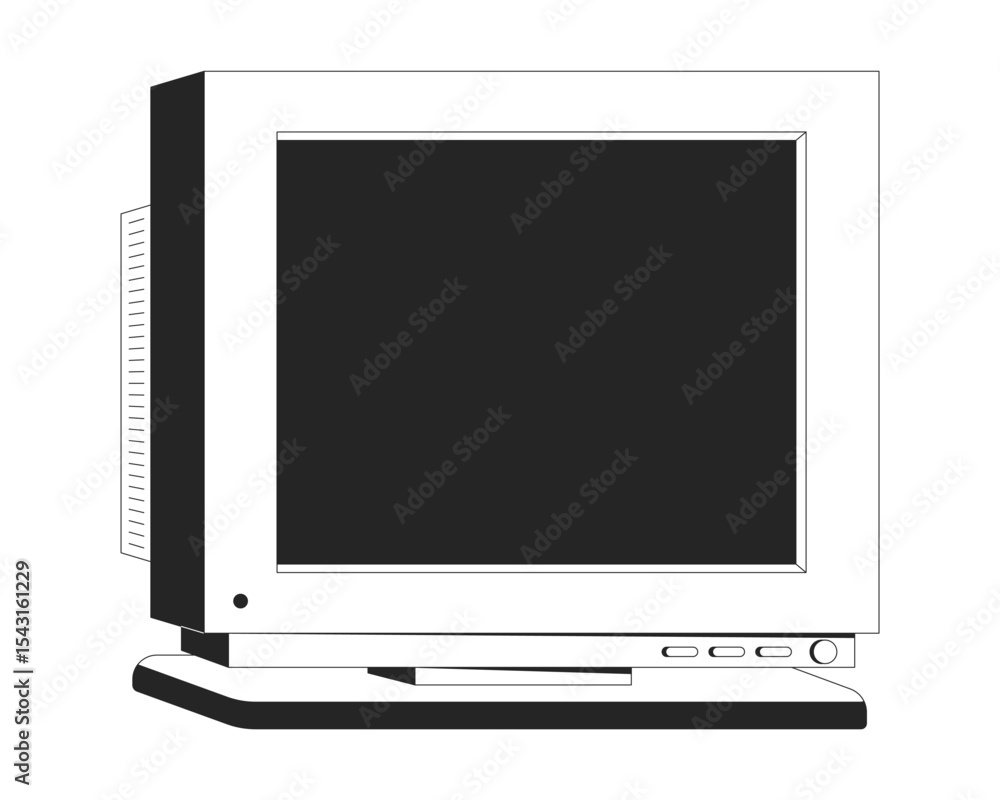 Poster angled crt monitor bulky 90s screen 2d line object. analog display. y2k hardware. tech nostalgia. ol