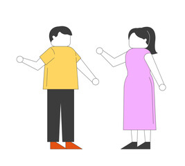 Couple standing and talking 2D cartoon characters. Social interaction, casual clothes. Man and woman conversing together flat vector faceless people isolated on white. Spot illustration colorful