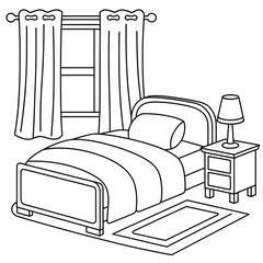 bed and pillows coloring page line art