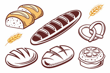 set of Bread vector silhouette illustration isolated on white background