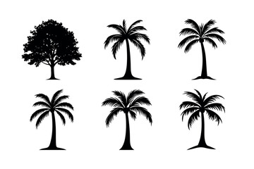 Fototapeta premium Collection of tree silhouettes palm and oak