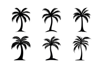 Fototapeta premium Six palm tree silhouettes tropical design silhouette