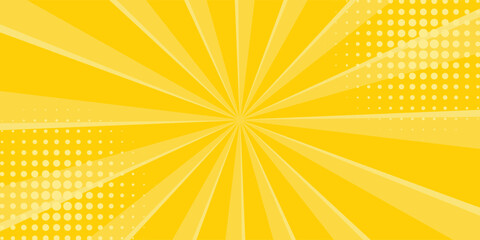 Yellow abstract background with light of sunburst. yellow starburst with halftone. sun ray retro background with flash