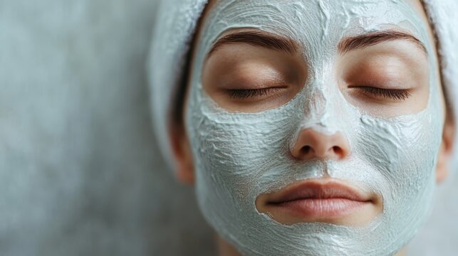 A serene woman enjoys a facial mask treatment, radiating tranquility and self-care, embodying the essence of relaxation and beauty in a peaceful environment. - Powered by Adobe