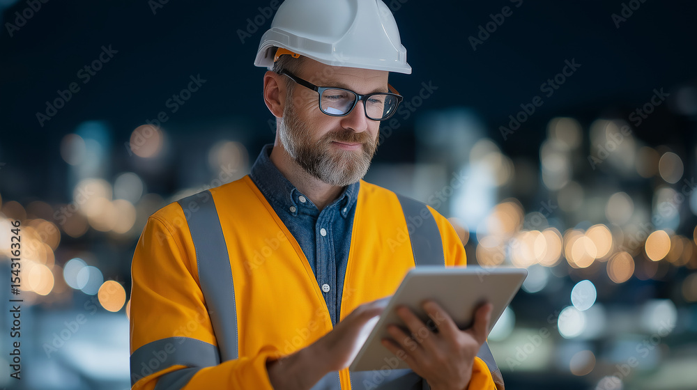 Poster innovative building engineer utilizing ai technology on construction project