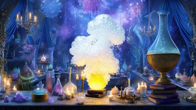 Magic potion brewing in alchemist's laboratory