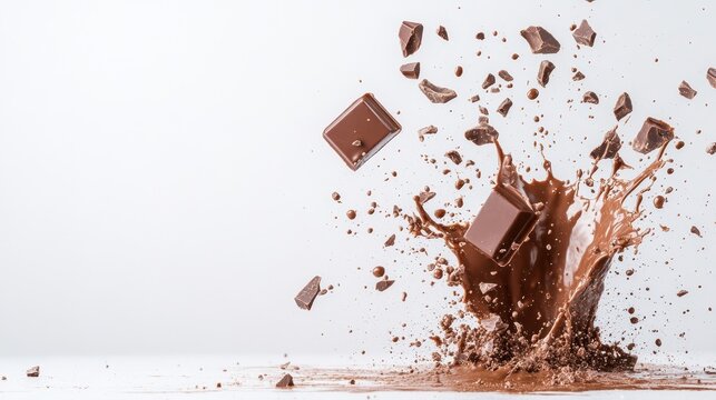 A captivating image showcasing the exhilarating moment chocolate splashes and shatters, perfectly capturing the joyful essence of indulgence and dessert delight.