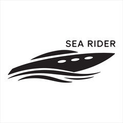 Luxury Speed Boat Icon Silhouette Vector Illustration on Waves