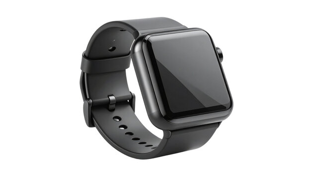 Sleek Black Smartwatch Fitness Tracker Connected Device Wearable Tech isolated on solid white background Png format