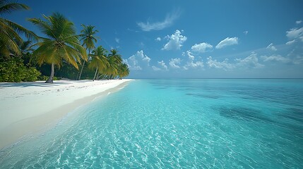 Fototapeta premium Serene Beach with Crystal Clear Turquoise Water and Palm Trees