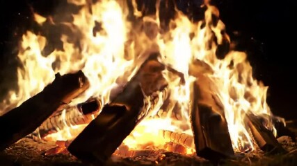 Relaxing campfire ambiance video for sleep and meditation with crackling fire sounds and burning logs - Powered by Adobe