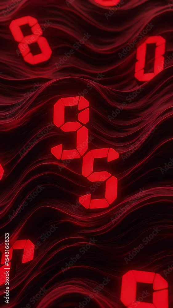 Poster abstract red numbers waves background digital art motion 3d
