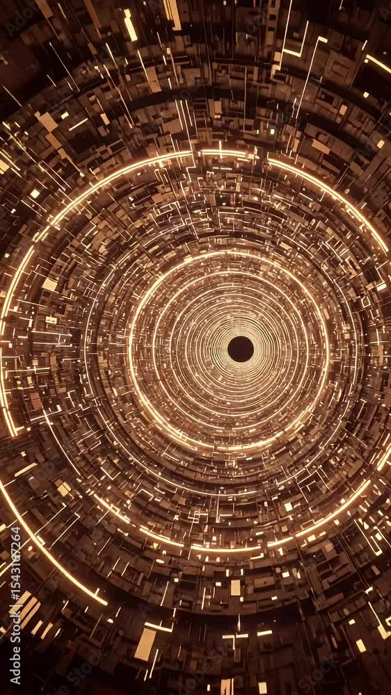 Poster abstract sci-fi tunnel with circular light pattern 3d render