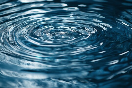 Ultra-detailed macro shot of concentric water ripples glowing with blue light on a dark surface, symbolizing stakeholder engagement impact, captured from above with perfect lighting and water clarity.