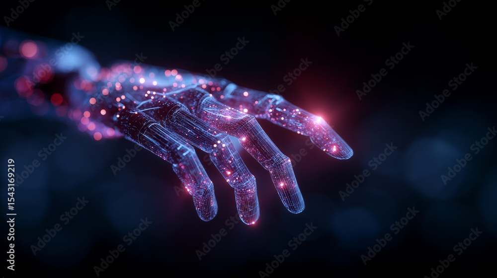 Poster ai innovation and big data visualization with robotic hands