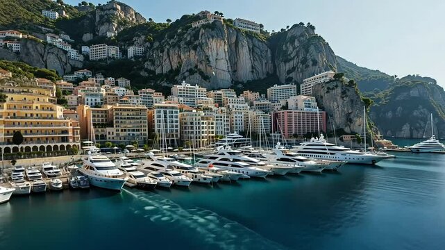Explore luxury yachts in monaco harbor with stunning views of the city and mountains on transparent background