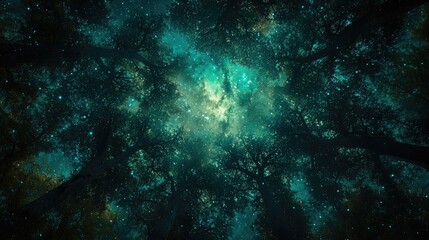 Obraz premium Starry night canopy of a mystical forest.